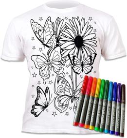 img 4 attached to 🦋 Splat Planet Color in Butterflies T-Shirt with 10 Non-Toxic Washable Magic Markers - Creative Coloring and Washable Fun with Color-in and Wash Out Design