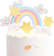 🎉 vibrant rainbow cloud happy birthday cake topper: perfect cake decoration for children's birthday celebrations логотип