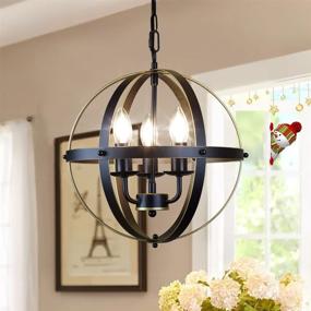 img 2 attached to 🏡 DLLT Chandelier Farmhouse Hanging Lighting: Stylish 3-Light Globe Ceiling Fixture with Metal Swag Pendant for Multiple Spaces, E12 Base Gold