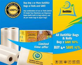 img 1 attached to 🔒 OutOfAir Vacuum Sealer Rolls 8"x25' - 4 Pack (100 ft) | Fits FoodSaver | BPA Free, 33% Thicker | Ideal for Sous Vide, Commercial Grade