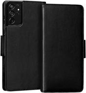 fyy samsung galaxy s21 ultra 5g 6.8” luxury rfid blocking 📱 wallet case – genuine cowhide leather flip folio cover with card slots, black logo