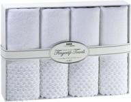 🎁 beautiful lace-trimmed fingertip towels for bathroom and powder room - set of 4 - 11 by 18" - pure cotton velour towel set packaged in gift box - ideal for best home décor (white) logo