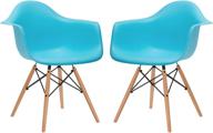 🪑 poly and bark modern mid-century vortex arm side chair set of 2 with natural wood legs for kitchen, living room and dining room - aqua blue логотип