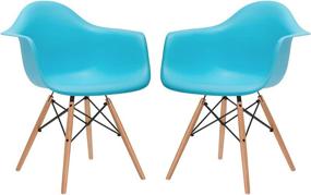 img 4 attached to 🪑 Poly and Bark Modern Mid-Century Vortex Arm Side Chair Set of 2 with Natural Wood Legs for Kitchen, Living Room and Dining Room - Aqua Blue