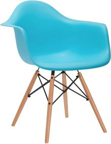 img 3 attached to 🪑 Poly and Bark Modern Mid-Century Vortex Arm Side Chair Set of 2 with Natural Wood Legs for Kitchen, Living Room and Dining Room - Aqua Blue