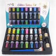 🎨 maydear deluxe holographic glitter tattoo kit - 24 shake jars, 40 stencils - ideal for art crafts, painting, scrapbooking, temporary tattoos, and glitter slime making logo