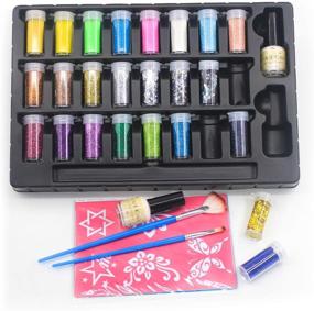 img 3 attached to 🎨 Maydear Deluxe Holographic Glitter Tattoo Kit - 24 Shake Jars, 40 Stencils - Ideal for Art Crafts, Painting, Scrapbooking, Temporary Tattoos, and Glitter Slime Making