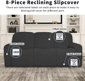 img 1 attached to 🛋️ Easy-Going Dual Waterproof Recliner Sofa Cover: 8-Piece Stretch Couch Cover with Pocket, Jacquard Slipcover for 3-Seat Sofa, Dark Gray - Leakproof & Washable