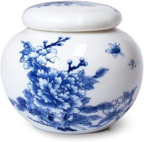 img 4 attached to 🌸 Dahlia Flowers Blue and White Porcelain Tea Tin: Exquisite Loose Tea Storage Caddy with a Touch of Peony Elegance