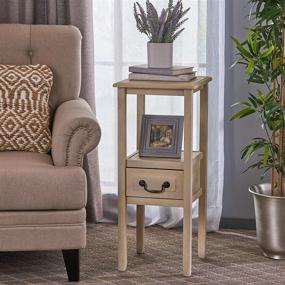 img 1 attached to Modern Brushed Morning Mist Acacia Wood Accent Table by Christopher Knight Home