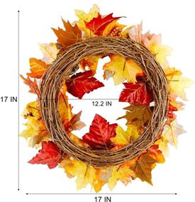 img 3 attached to 🎃 17-Inch Fall Wreath, Artificial Maple Leaf and Pumpkin Decorations, Autumn Harvest Wreath with Pine Cone and Berries for Halloween and Thanksgiving Indoor & Outdoor Décor