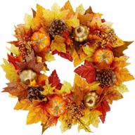 🎃 17-inch fall wreath, artificial maple leaf and pumpkin decorations, autumn harvest wreath with pine cone and berries for halloween and thanksgiving indoor & outdoor décor логотип