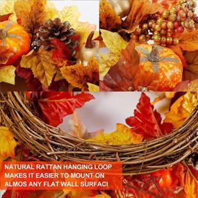 img 2 attached to 🎃 17-Inch Fall Wreath, Artificial Maple Leaf and Pumpkin Decorations, Autumn Harvest Wreath with Pine Cone and Berries for Halloween and Thanksgiving Indoor & Outdoor Décor