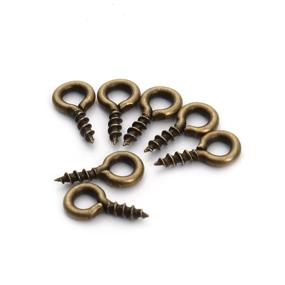 img 3 attached to Linsoir Beads: 200pcs Sturdy Metal Tiny Screw Eyes Pin Bail Peg in Antique Bronze Tone - 7X14mm