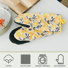 img 2 attached to 🍋 Желтые лимонные кухонные перчатки Sage+Stitch: стойкие к жару с антискользящими вставками - набор из 2 штук