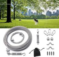 🐾 114ft heavy duty dog tie out cable set with 8.2ft runner - easy-to-use portable overhead trolley system for dogs up to 200lbs - ideal dog runner for yard, camping, and outdoor activities - no tools required logo