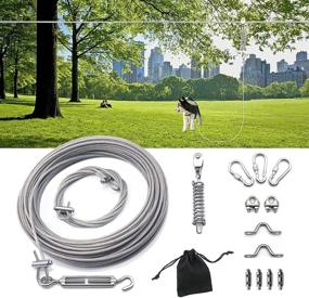 img 4 attached to 🐾 114ft Heavy Duty Dog Tie Out Cable Set with 8.2ft Runner - Easy-to-Use Portable Overhead Trolley System for Dogs up to 200lbs - Ideal Dog Runner for Yard, Camping, and Outdoor Activities - No Tools Required