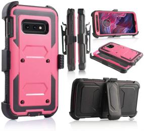 img 3 attached to 📱 Samsung Galaxy S10E/LTE Heavy Duty Belt Clip Holster - Ultra Protective Tough Grip Cover w/ Holder & Built-In Screen Protector (Pink)