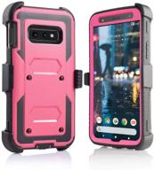 📱 samsung galaxy s10e/lte heavy duty belt clip holster - ultra protective tough grip cover w/ holder & built-in screen protector (pink) logo