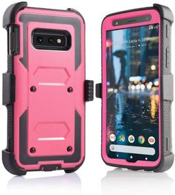 img 4 attached to 📱 Samsung Galaxy S10E/LTE Heavy Duty Belt Clip Holster - Ultra Protective Tough Grip Cover w/ Holder & Built-In Screen Protector (Pink)