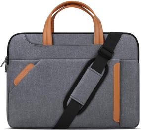 img 4 attached to 👝 13.3-14 inch Laptop Bag - Waterproof Sleeve Case with Shoulder Straps and Handle, Multi-functional Notebook Computer Bag for Business Casual or School in Light Grey