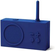 📻 lexon tykho 3 fm radio and bluetooth speaker, 5w output, splash proof ipx4, 20-hour battery life, dark blue silicone rubber case logo