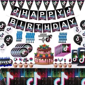 img 4 attached to 🎉 Complete 137-Piece TikTok Party Decorations and Birthday Supplies Set with Balloons Kit, Gags, Plates, and Napkins Package for Girls and Boys ages 7-12
