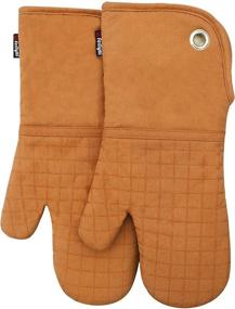 img 4 attached to Orange Silicone Oven Mitts Set of 2 - Heat Resistant Non-Slip Gloves, Cotton 🧤 Quilted Lining, Pot Holders and BBQ Cooking Gloves for Baking, Grilling, Barbecue - Machine Washable