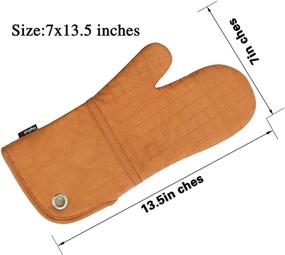 img 3 attached to Orange Silicone Oven Mitts Set of 2 - Heat Resistant Non-Slip Gloves, Cotton 🧤 Quilted Lining, Pot Holders and BBQ Cooking Gloves for Baking, Grilling, Barbecue - Machine Washable