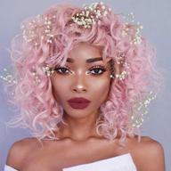 🎀 stylish pink curly wigs for black women - andromeda soft short kinky curly wig with bangs! afro african american heat resistant synthetic hair wig for women - perfect for halloween cosplay and parties (pink) logo