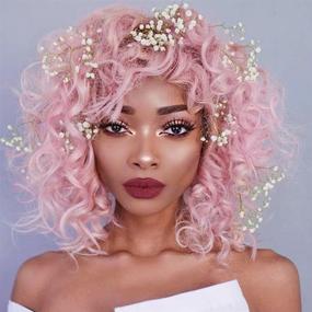 img 4 attached to 🎀 Stylish Pink Curly Wigs for Black Women - Andromeda Soft Short Kinky Curly Wig with Bangs! Afro African American Heat Resistant Synthetic Hair Wig for Women - Perfect for Halloween Cosplay and Parties (Pink)