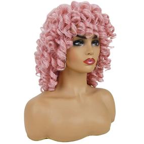 img 2 attached to 🎀 Stylish Pink Curly Wigs for Black Women - Andromeda Soft Short Kinky Curly Wig with Bangs! Afro African American Heat Resistant Synthetic Hair Wig for Women - Perfect for Halloween Cosplay and Parties (Pink)