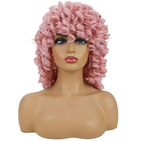 img 3 attached to 🎀 Stylish Pink Curly Wigs for Black Women - Andromeda Soft Short Kinky Curly Wig with Bangs! Afro African American Heat Resistant Synthetic Hair Wig for Women - Perfect for Halloween Cosplay and Parties (Pink)