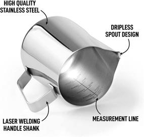 img 1 attached to Кувшин для взбивания молока - чашка для парообработки - простые мерки сливок внутри - идеально подходит для кофе, матча, чая, капучино, латте и горячего шоколада - нержавеющая сталь 12 унций / 350 мл - лучший молочный взбиватель для лучших результатов