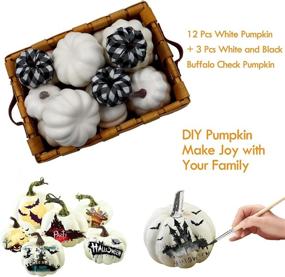 img 2 attached to TERMAELY Artificial White Pumpkins with Buffalo Check Pumpkin and Eucalyptus Garland - Perfect Fall Floral Arrangement for Halloween & Thanksgiving Home Decor