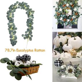 img 1 attached to TERMAELY Artificial White Pumpkins with Buffalo Check Pumpkin and Eucalyptus Garland - Perfect Fall Floral Arrangement for Halloween & Thanksgiving Home Decor