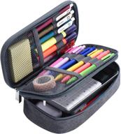 🖊️ durable portable canvas pencil case with large storage - 3 compartments for office, college, school - multifunctional marker pen pouch holder for kids, teens, students, adults logo
