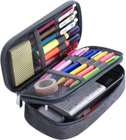 img 4 attached to 🖊️ Durable Portable Canvas Pencil Case with Large Storage - 3 Compartments for Office, College, School - Multifunctional Marker Pen Pouch Holder for Kids, Teens, Students, Adults