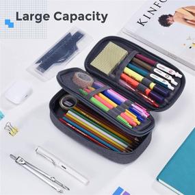 img 2 attached to 🖊️ Durable Portable Canvas Pencil Case with Large Storage - 3 Compartments for Office, College, School - Multifunctional Marker Pen Pouch Holder for Kids, Teens, Students, Adults