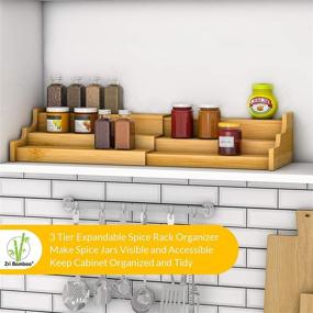 img 2 attached to Bamboo 3 Tier Spice Rack Kitchen Cabinet Organizer: Expandable Display Shelf for Organized Storage