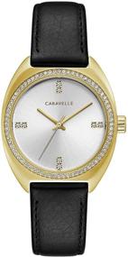 img 4 attached to 🕰️ Женские наручные часы Caravelle Retro, покрытие золотом из нержавеющей стали, кварцевый механизм с черным кожаным ремешком (Модель: 44L249)