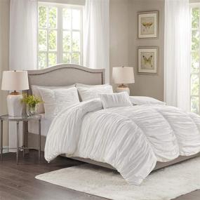 img 3 attached to 👑 Madison Park Delancey King Comforter Set - Textured Luxury Design, All Season Down Alternative Bedding with Matching Sham and Decorative Pillows - Cotton Ruched White - 4 Piece