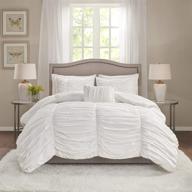 👑 madison park delancey king comforter set - textured luxury design, all season down alternative bedding with matching sham and decorative pillows - cotton ruched white - 4 piece logo