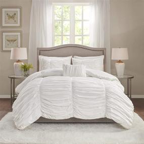 img 4 attached to 👑 Madison Park Delancey King Comforter Set - Textured Luxury Design, All Season Down Alternative Bedding with Matching Sham and Decorative Pillows - Cotton Ruched White - 4 Piece