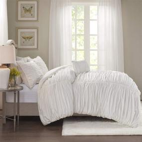 img 1 attached to 👑 Madison Park Delancey King Comforter Set - Textured Luxury Design, All Season Down Alternative Bedding with Matching Sham and Decorative Pillows - Cotton Ruched White - 4 Piece