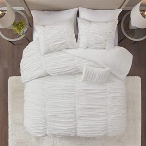 img 2 attached to 👑 Madison Park Delancey King Comforter Set - Textured Luxury Design, All Season Down Alternative Bedding with Matching Sham and Decorative Pillows - Cotton Ruched White - 4 Piece