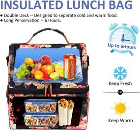 img 3 attached to 👜 Lunch Bags for Women: Double Deck Insulated Lunch Box with Removable Shoulder Strap - Black Peony