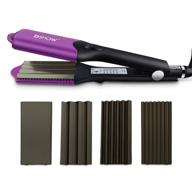 💜 dshow 4-in-1 hair tool: crimper, waver, straightener, curling iron with 4 interchangeable titanium ceramic plates (purple) logo