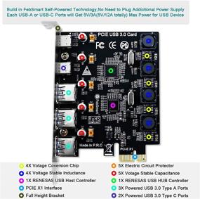 img 1 attached to FebSmart PCIE USB Карта для Windows и Linux ПК-5-Порты USB 3.0 СуперСкорость 5Гбит/с Макс-3Х USB-A & 2X USB-C 5Гбит/с Макс Порты-Встроенная Технология Самопитания-Не требуется дополнительное электропитание (FS-U3C2-Pro)