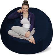 plush ultra soft bean bags chairs for kids, teens, adults - navy - memory foam beanless bag chair with microsuede cover - foam filled furniture for dorm room logo